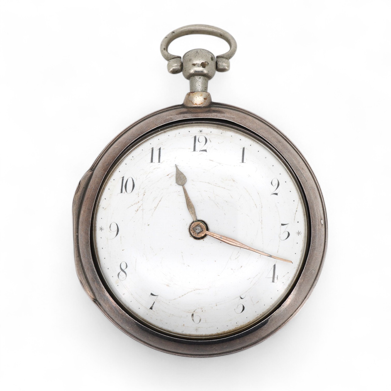 A George III silver pair cased verge pocket watch, by Philip Moses of Falmouth, with Roman dial, the signed movement numbered 70514, case diameter 56mm.